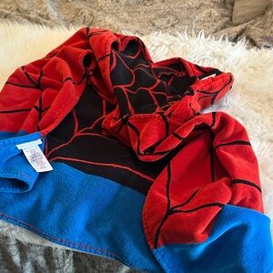 Pottery Barn Kids Red and Blue Spider Web hooded bath Towel